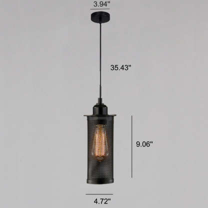 Vintage Wrought Iron Mesh Cylinder Pendant Light