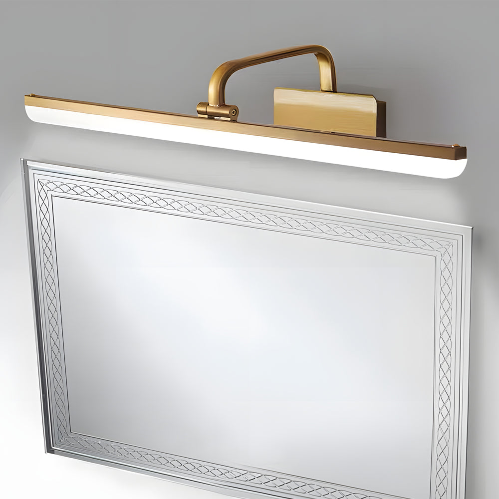 Brass Linear LED Bathroom Vanity Light with Curved Rod Design Elegant Mirror Fixture-Lighom