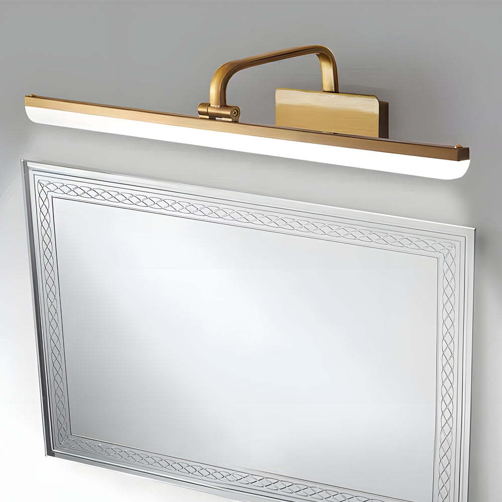 Brass Linear LED Bathroom Vanity Light with Curved Rod Design Elegant Mirror Fixture-Lighom