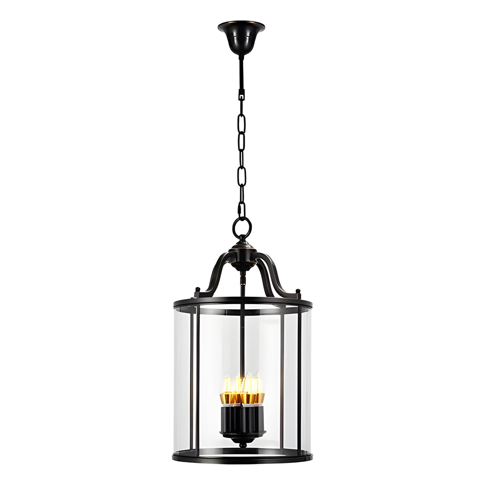 3/4-Light Vintage Cylinder Glass Lantern Pendant - Black