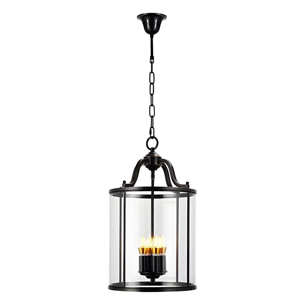 3/4-Light Vintage Cylinder Glass Lantern Pendant - Black