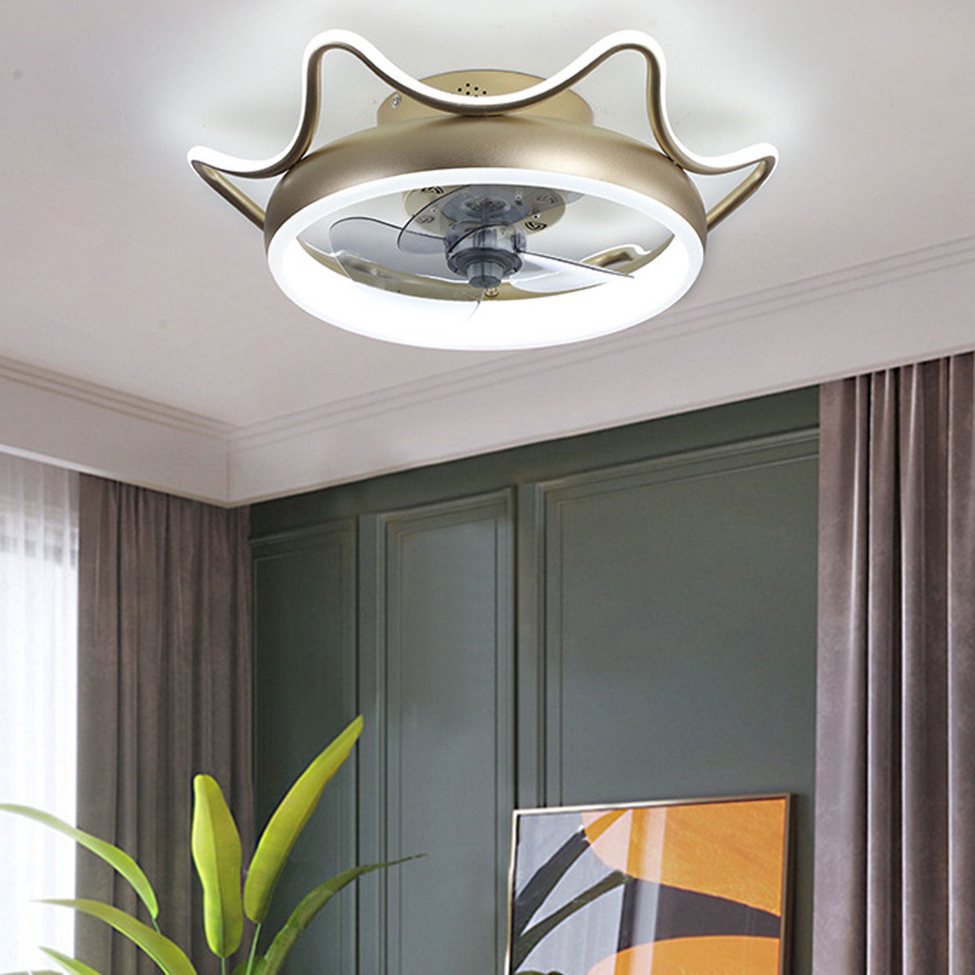 Nordic Round Wrought Iron LED Flush Mount Fan Light