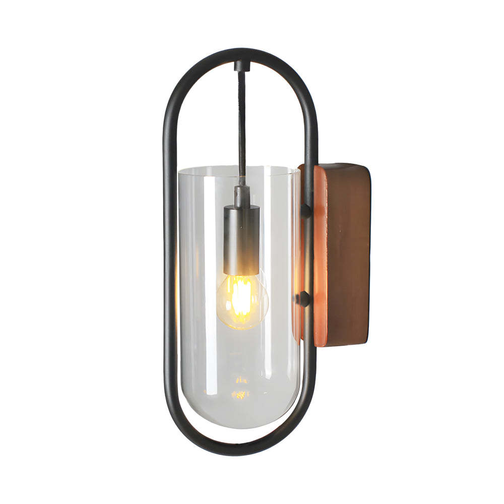 Retro Wood Base Iron Glass Shade LED 3 Step Dimming Nordic Wall Lights-Lighom