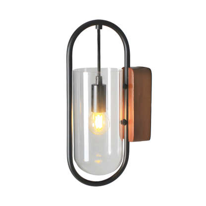 Retro Wood Base Iron Glass Shade LED 3 Step Dimming Nordic Wall Lights-Lighom