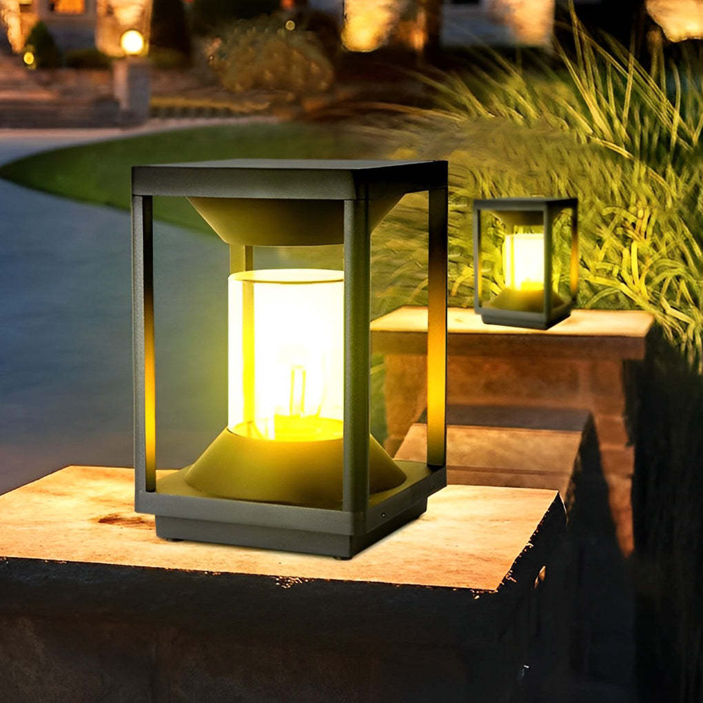 Square Minimalist Black Modern Solar Fence Post Light — 1 Pc