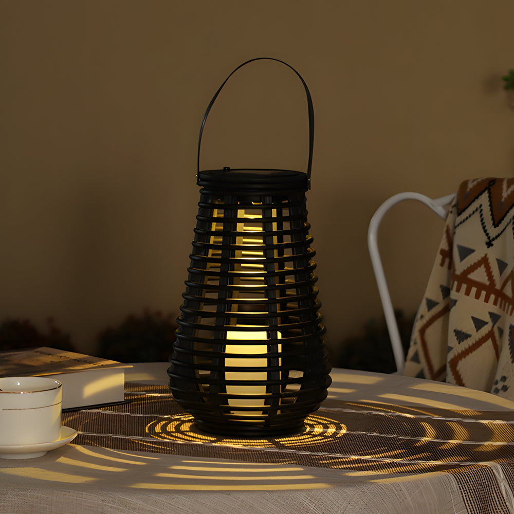 PVC Woven Rattan Black Modern Portable Solar Lantern