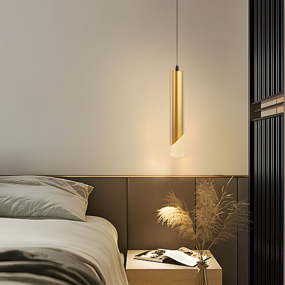 Slender Cylinder Gold Modern LED Pendant Light