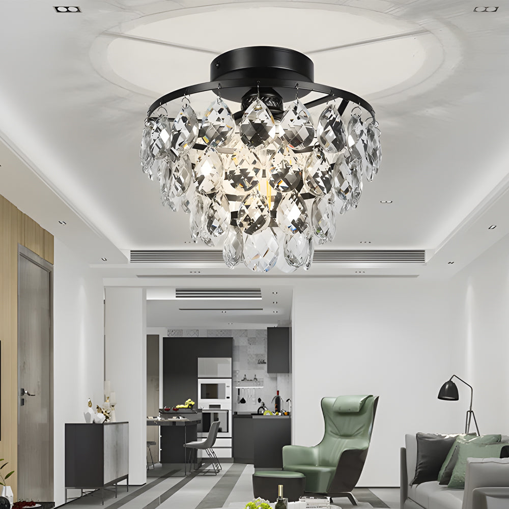 Round Crystal Black Modern Ceiling Chandelier