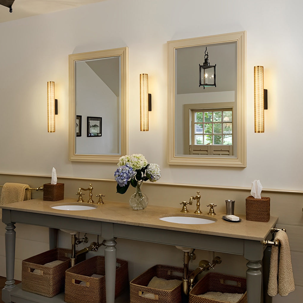 Gold Perforated Cylindrical Bathroom Vanity Light with Mesh Design-Lighom