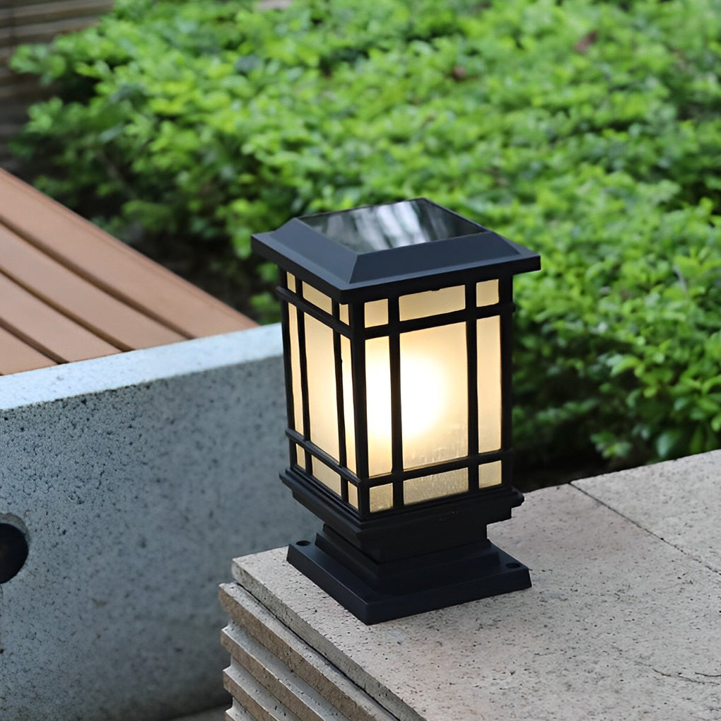 Outdoor Dimmable Black Modern Solar Fence Post Light