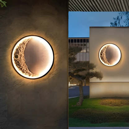 Round Resin Moon Crescent LED Hardwired Outdoor Wall Light-Lighom