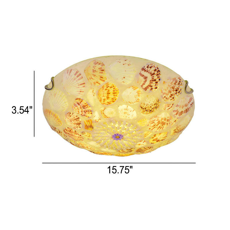 European Mediterranean Shell Round LED Flush Mount Light