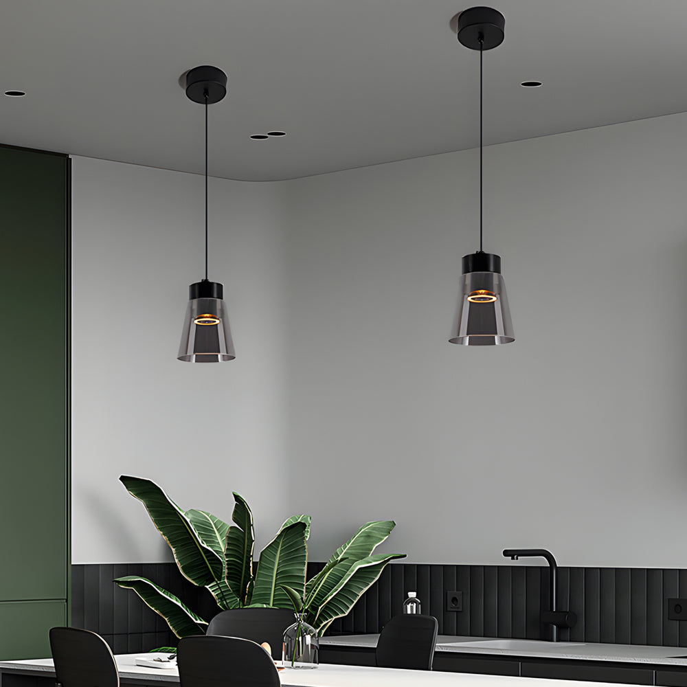 Minimalist Smoke Gray Glass COB Modern Pendant Chandelier