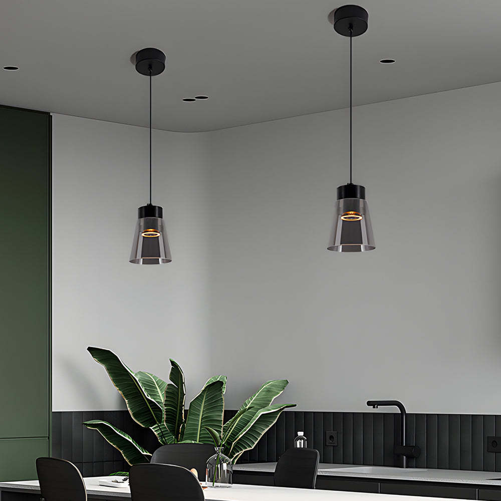 Minimalist Smoke Gray Glass COB Modern Pendant Chandelier