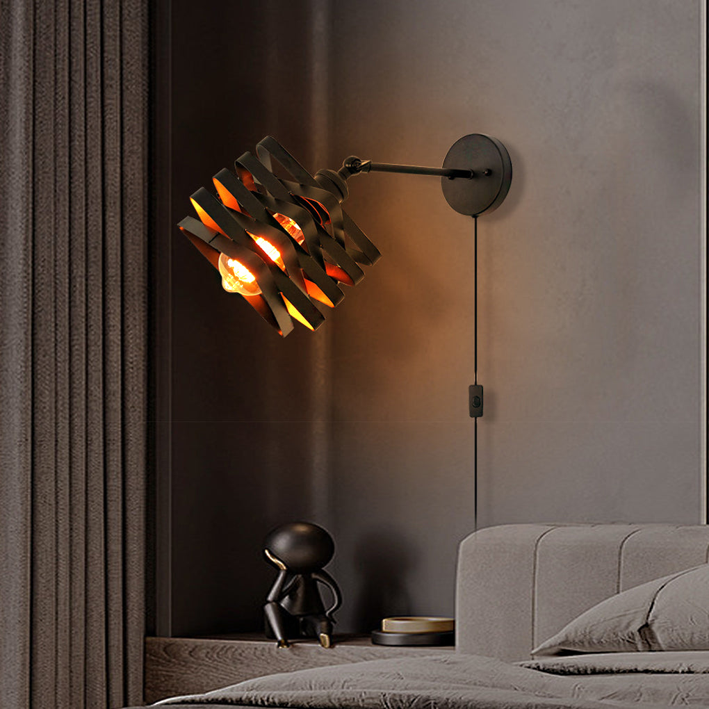 Creative Iron Adjustable Black Industrial Style Swing Arm Wall Sconces with Plug-Lighom