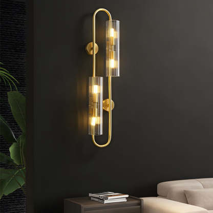 Modern Luxury 4-Light Oval Brass Wall Lamp with Clear Glass Shade-Lighom