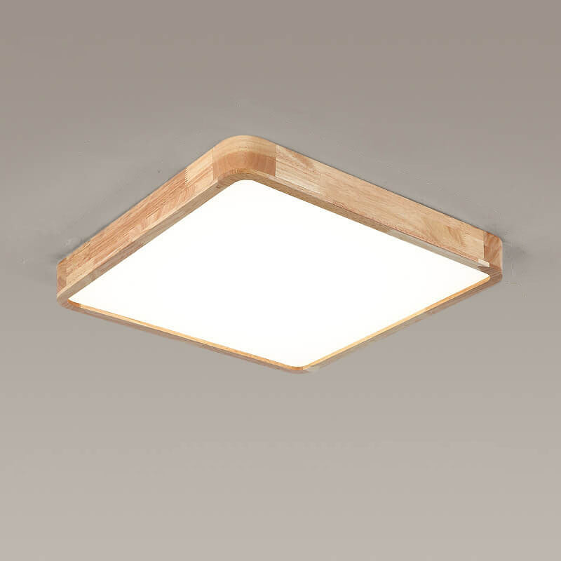 Minimalist Solid Wood Round Tatami LED Flush Mount Light