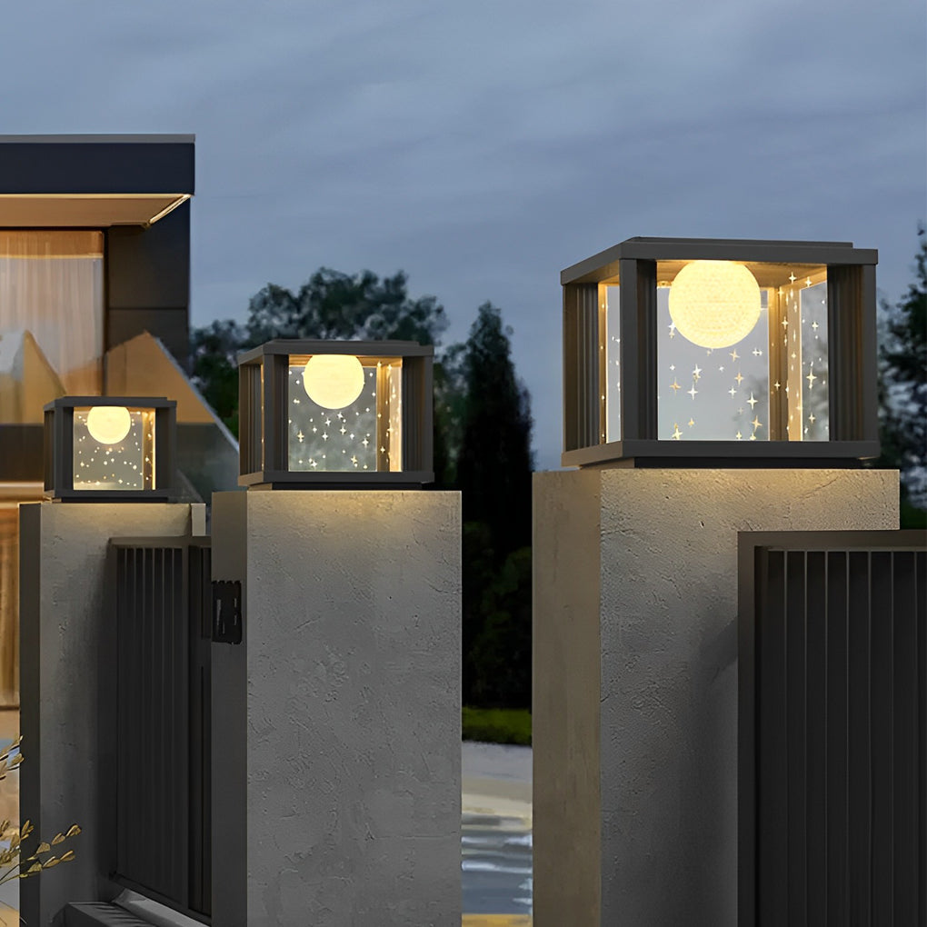 Square Crystal Glass Ball Solar Fence Post Lamp