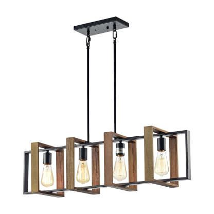 Wood Frame Retro American Long Dining Chandelier