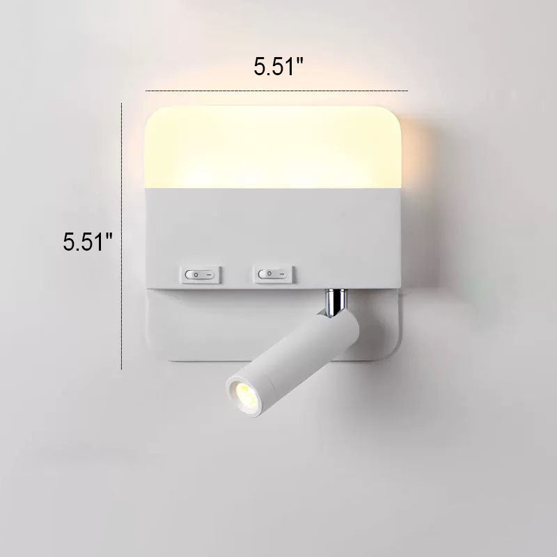 Minimalist Acrylic Aluminum LED Reading Sconce — Square / Black / Left