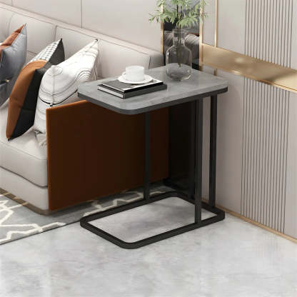 Black Metal Wood 2-Tier Rectangular Side Table — Black / Gray / Shelves Not Included