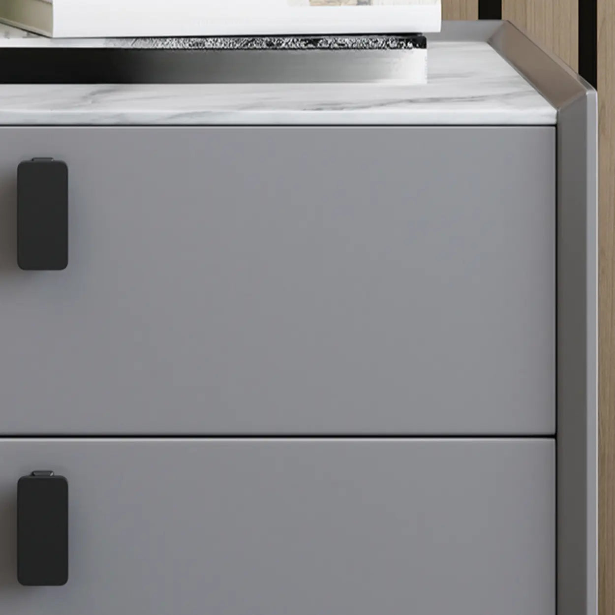 Gray 2-Tier Sintered Stone and Wood Nightstand — Grey