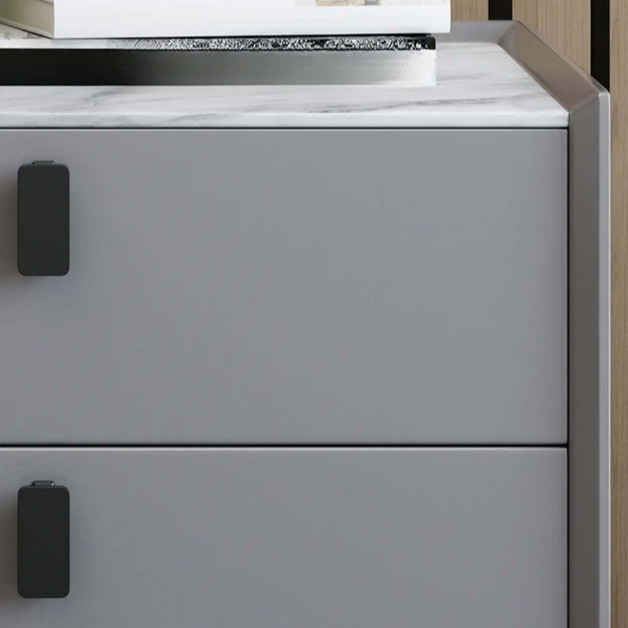 Gray 2-Tier Sintered Stone and Wood Nightstand — Grey
