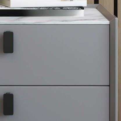 Gray 2-Tier Sintered Stone and Wood Nightstand — Grey