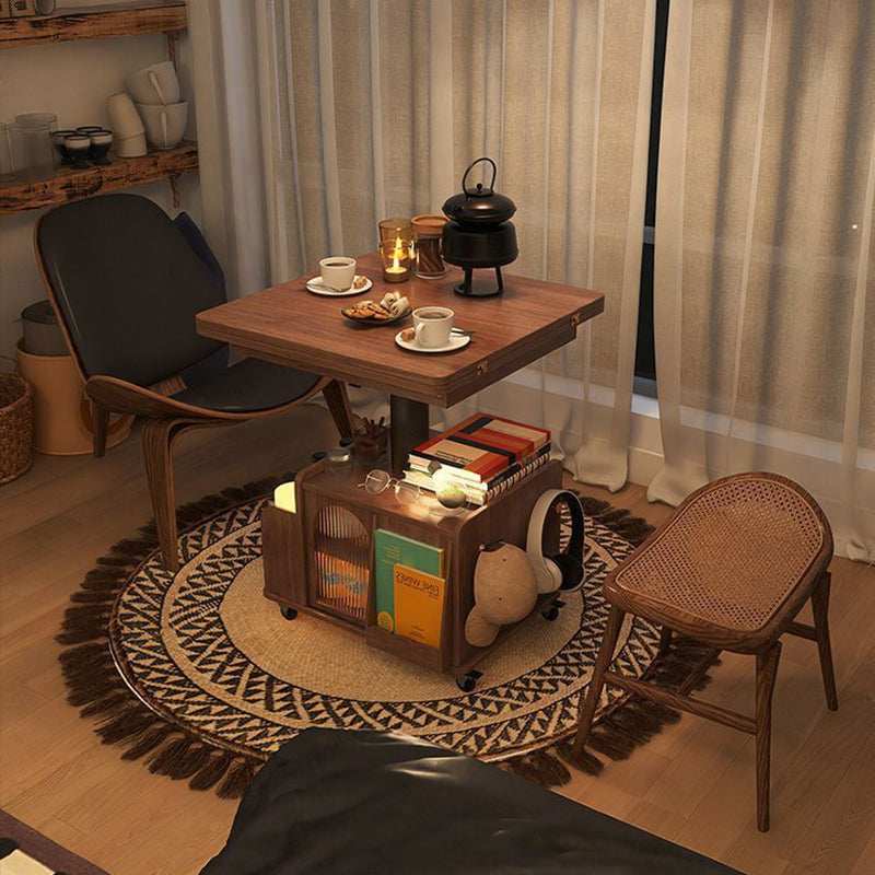 Retro Wood Foldable Coffee Table On Casters Storage — Log Color