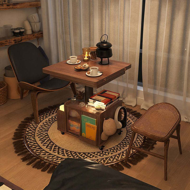 Retro Wood Foldable Coffee Table On Casters Storage — Log Color