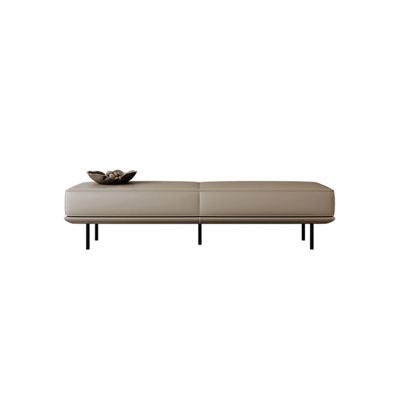 Minimalist Microfiber Leather Wood Rectangular Low Stool