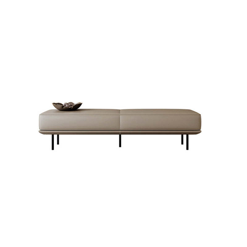 Minimalist Microfiber Leather Wood Rectangular Low Stool