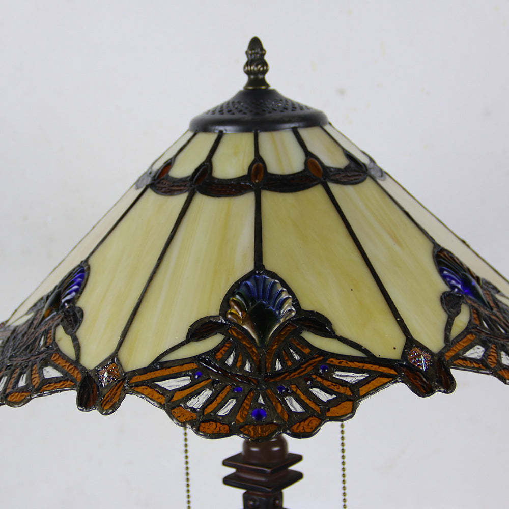 Tiffany Mediterranean Stained Glass Cone 2-Light Table Lamp