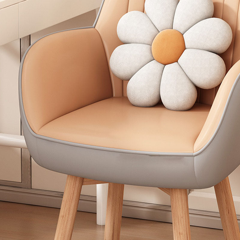 Nordic Curved Leather Wood Swivel Desk Chair — Gray