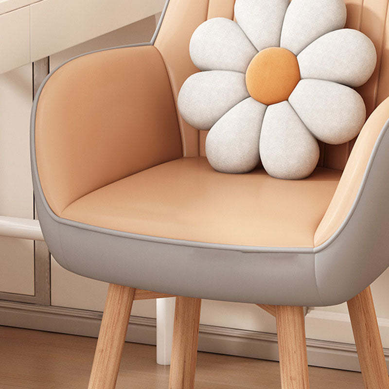 Nordic Curved Leather Wood Swivel Desk Chair — Gray