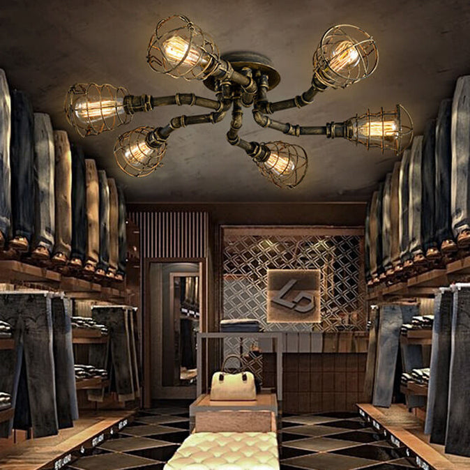 Industrial Vintage Water Pipe Iron Flush Ceiling Light