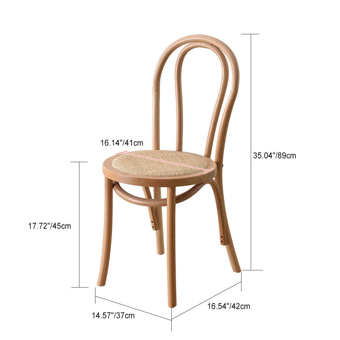 Retro Rattan Beech Metal Arched Dining Chair — Wood Color / Wood