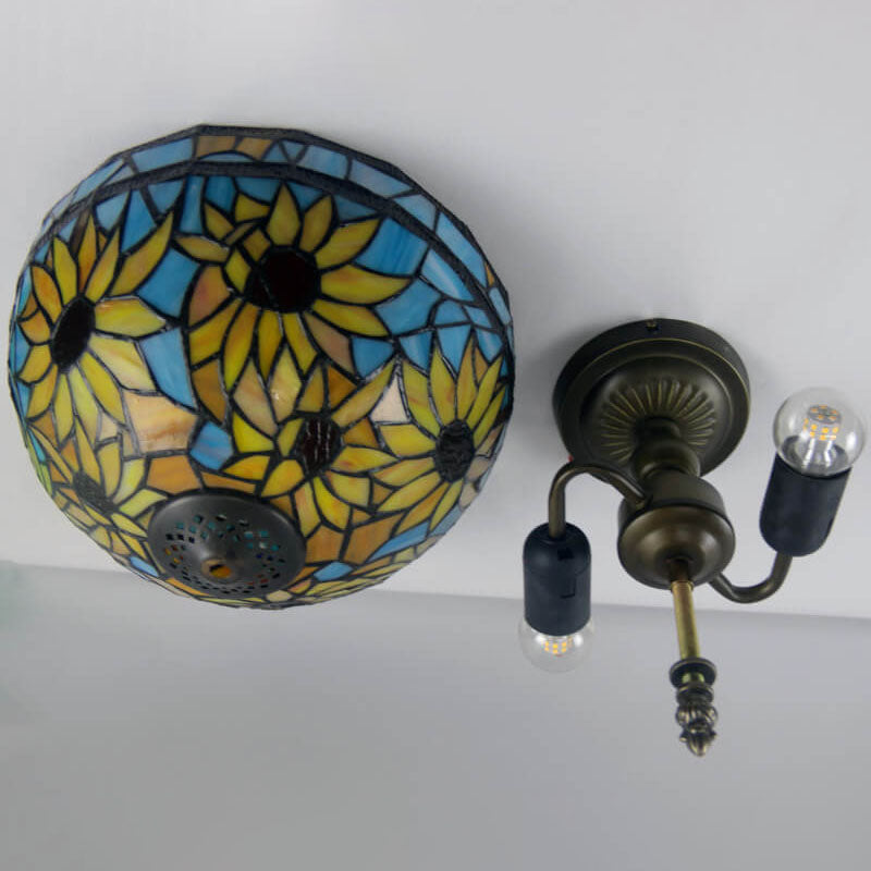 European Vintage Tiffany 2-Light Flush Mount