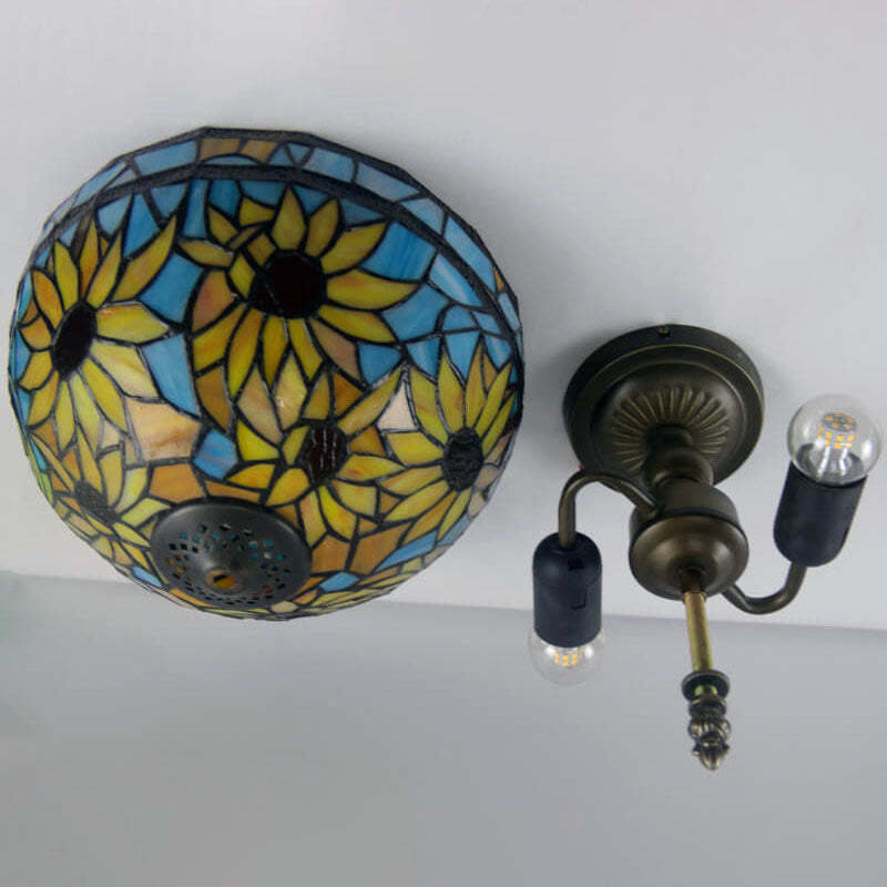 European Vintage Tiffany 2-Light Flush Mount