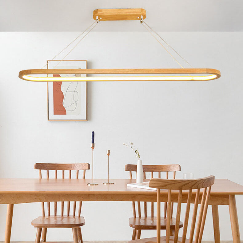Modern Chinese Solid Wood Ring Island Chandelier — Warm Light (3000K) / Walnut