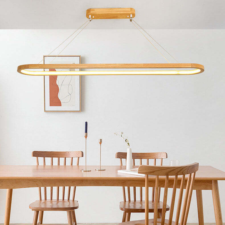 Modern Chinese Solid Wood Ring Island Chandelier — Warm Light (3000K) / Walnut
