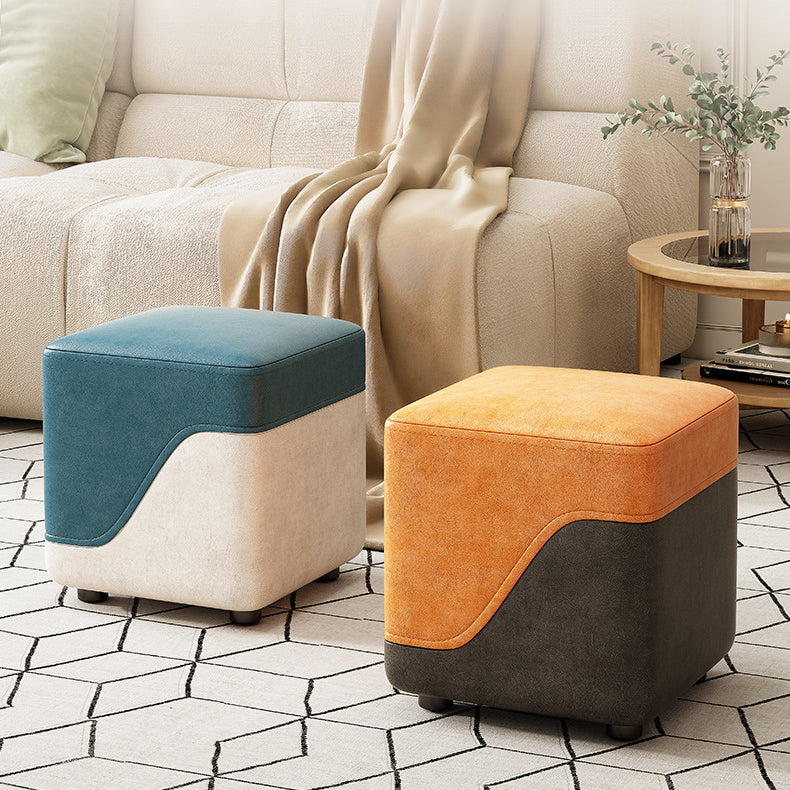 Minimalist Napa Leather Solid Wood Low Stool