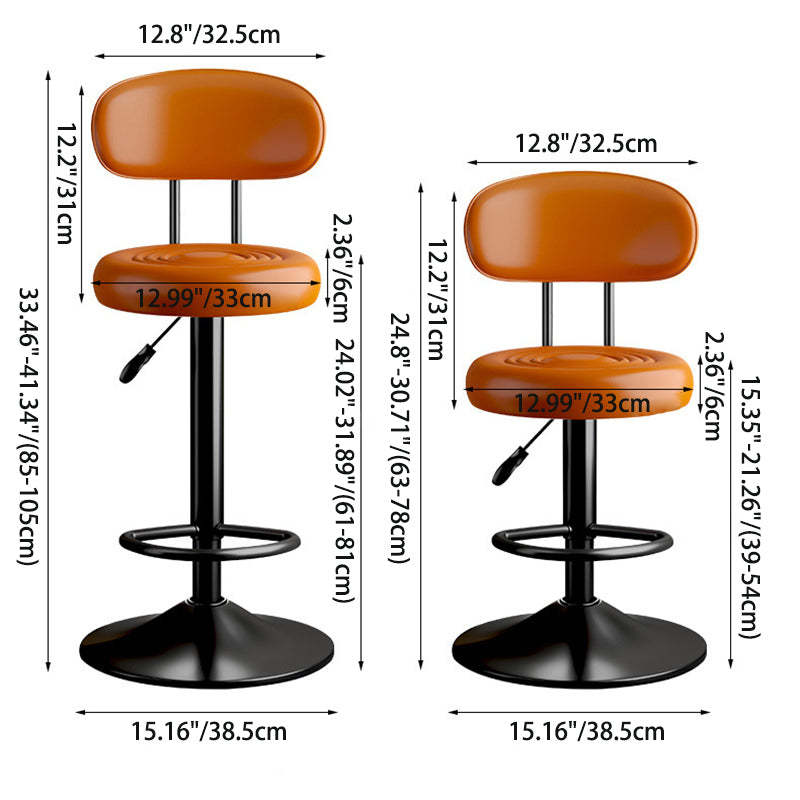 Contemporary Leather Swivel Bar Stool Height Adjustable — White Seat + Black Base