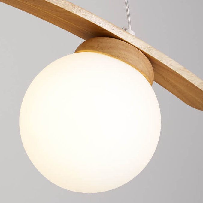 Japanese Harajuku Arc Wood Glass Ball Island Chandelier