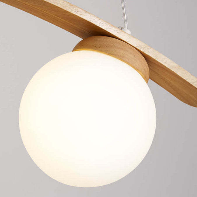 Japanese Harajuku Arc Wood Glass Ball Island Chandelier