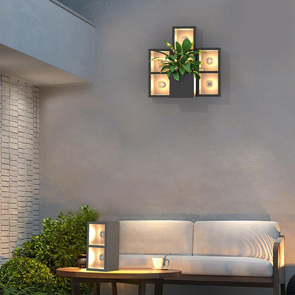 Square Combination Black LED Wall Lamp Flowerpot