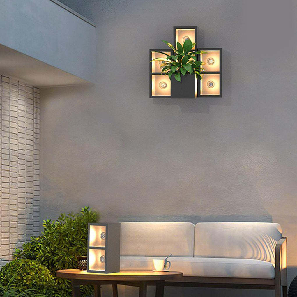 Square Combination Black LED Wall Lamp Flowerpot