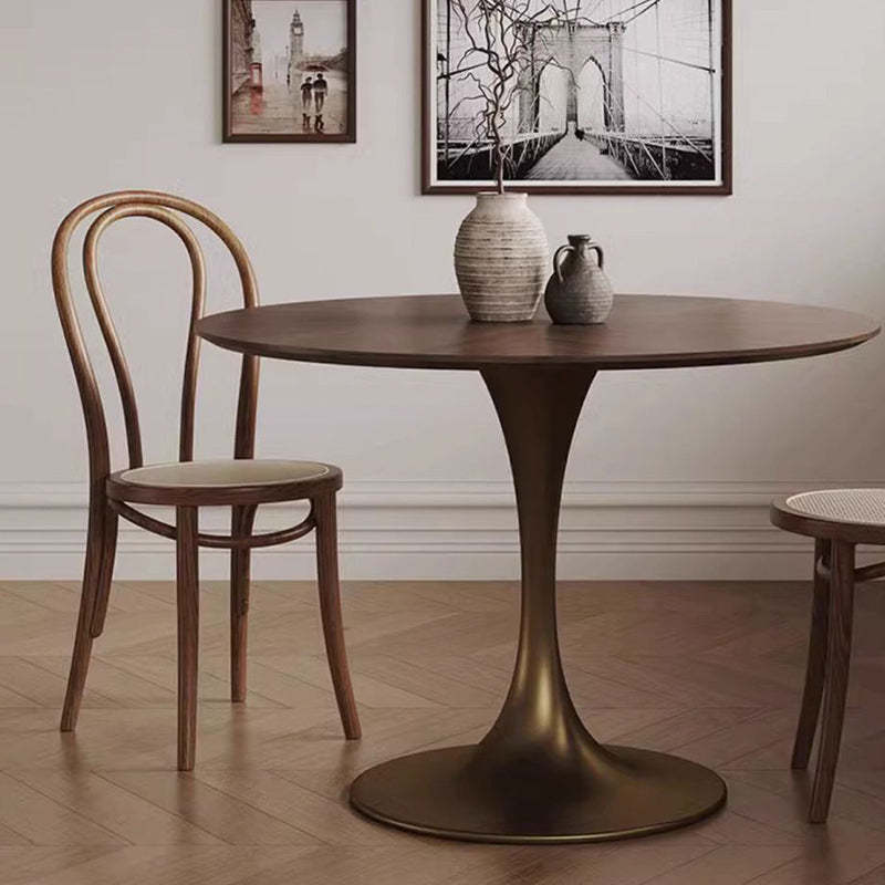 Retro round walnut rattan desks, Lighom — 1 Table - Large (Dia 31.5" x 29" H