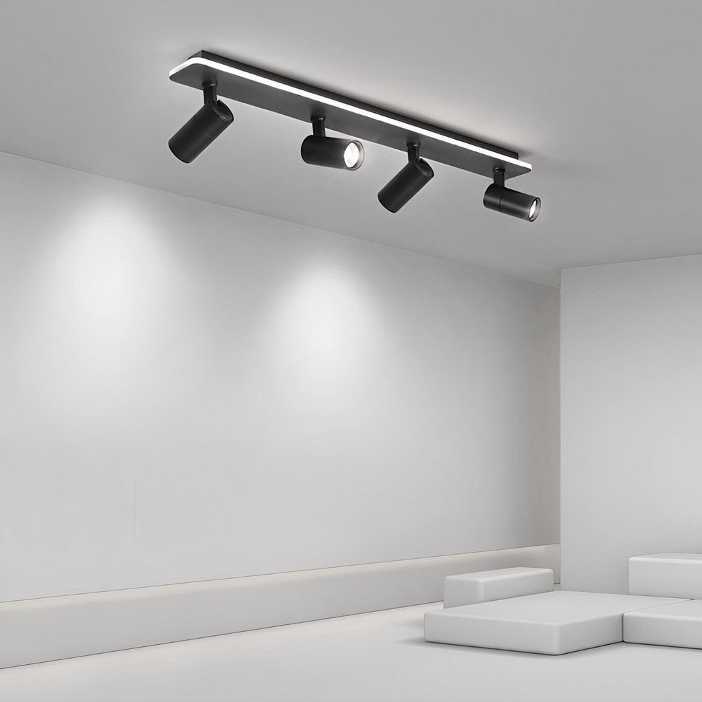 Minimalist Long Strip LED Flush Mount Adjustable Spotlight — Black / 4-Light / Warm White