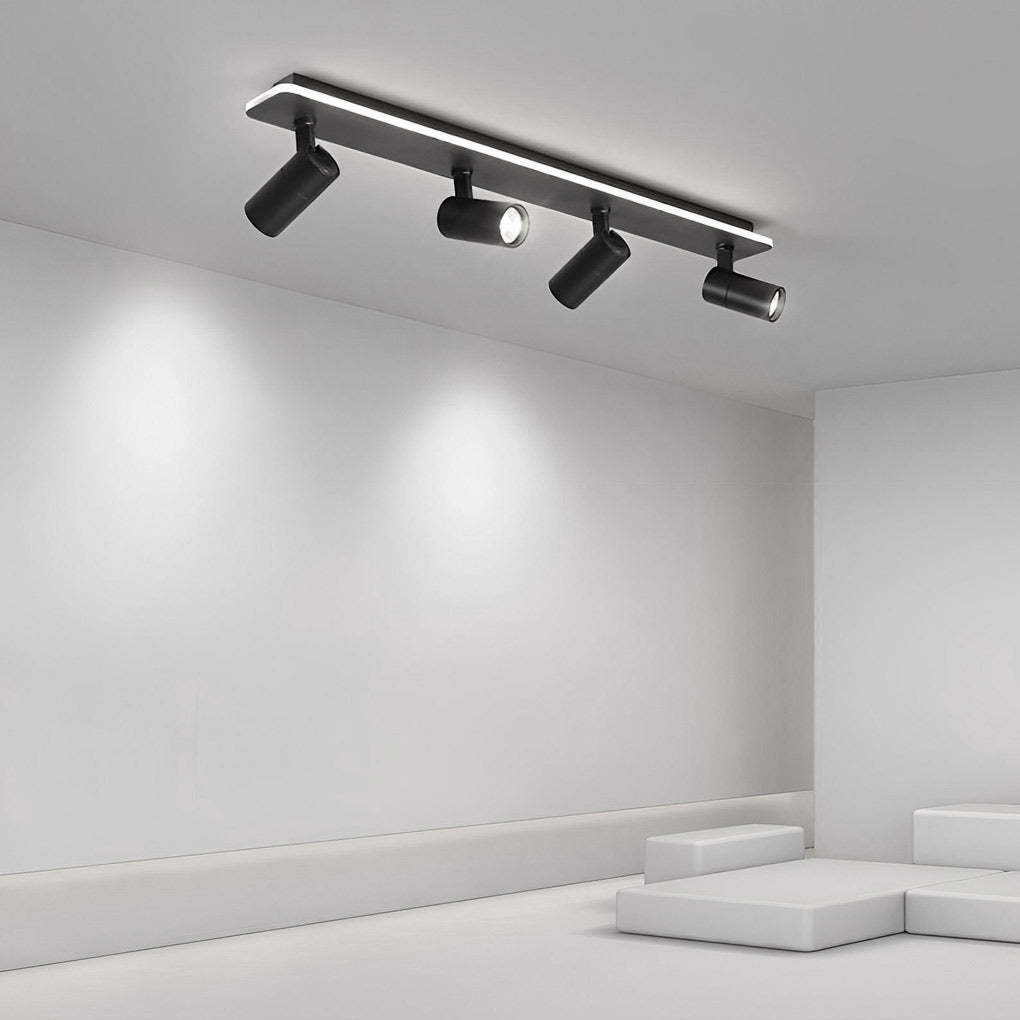 Minimalist Long Strip LED Flush Mount Adjustable Spotlight — Black / 4-Light / Warm White
